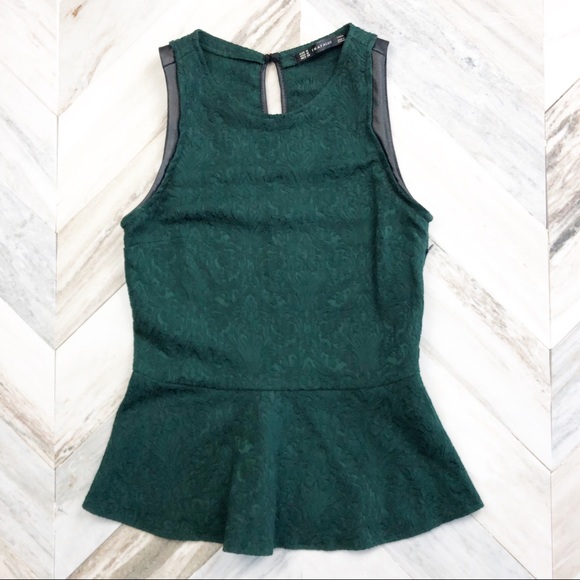 Zara Tops - Zara Green Lace Textured Peplum Blouse Medium